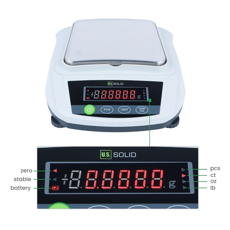 U.S. Solid Digital Lab Scale 3000g x 0.01g Precision Analytical Balance Kitchen Jewelry Scientific Weighing - AC/DC Power - Image 2